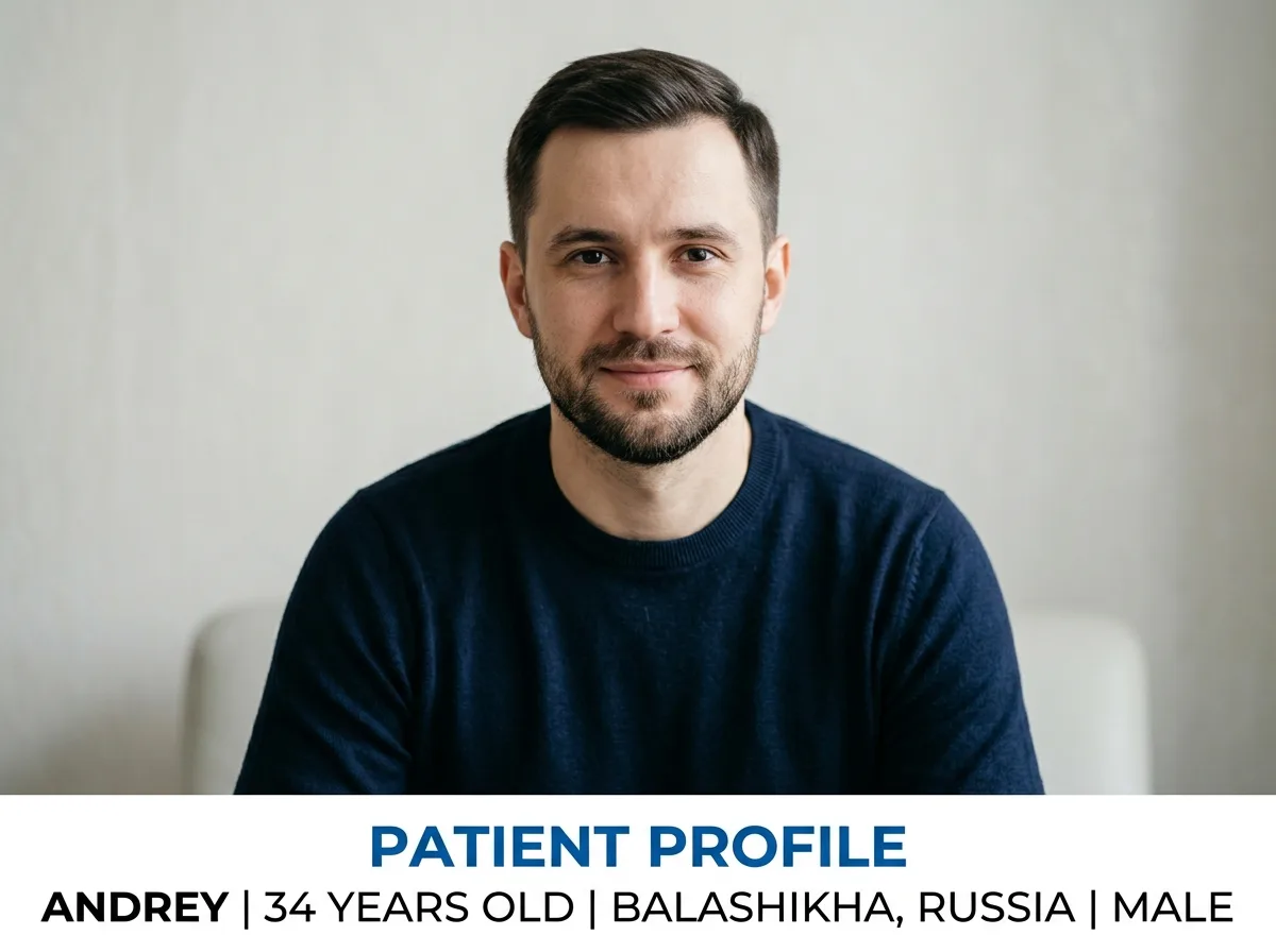 Аватар пациента Андрей, 34 года, Балашиха — мужской профиль, нейтральный фон